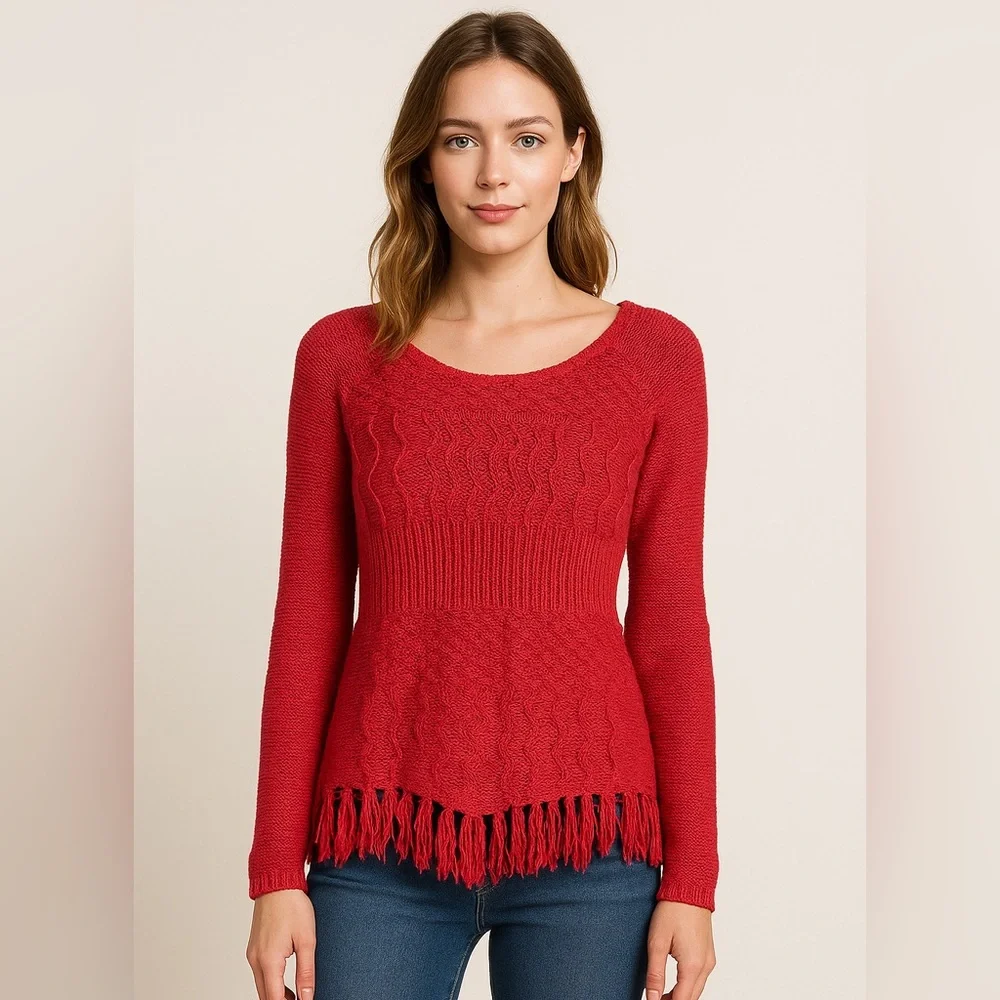 American Rag Red Fringe Sweater - Picture 1 of 4